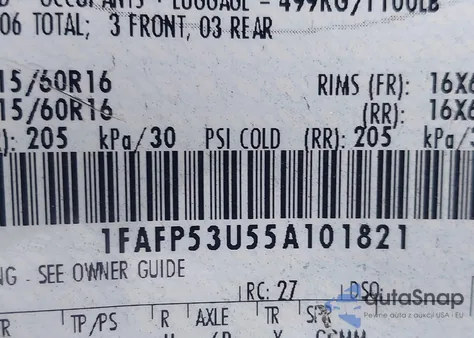 2005 Ford Taurus Se from USA, damaged, VIN 1FAFP53U55A101821